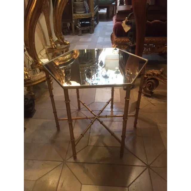 Bamboo octagonal table with mirror. Made in the 1970s.