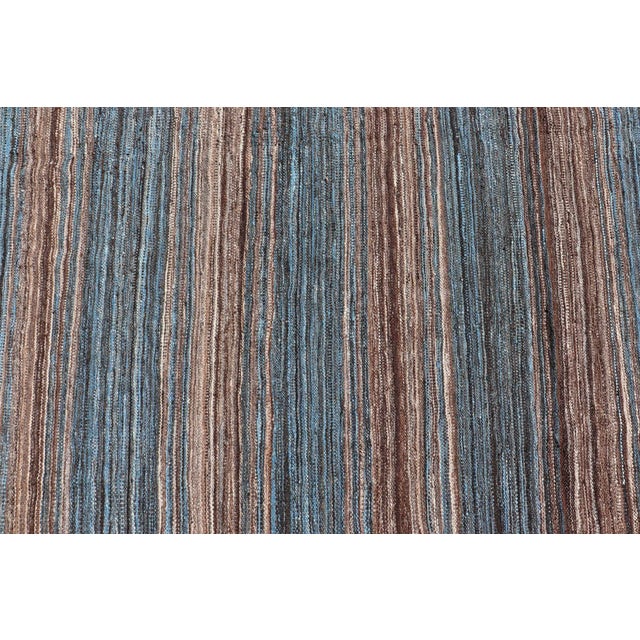 Blue Brown and Blue Flat-Weave Hand Woven Kilim by Keivan Woven Arts, 9x12'4 For Sale - Image 8 of 13