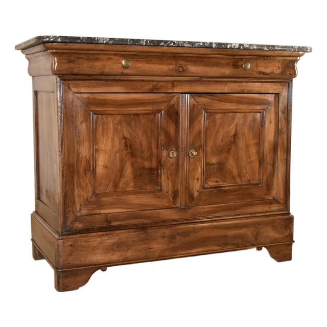 19th Century French Walnut Buffet With Marble Top For Sale