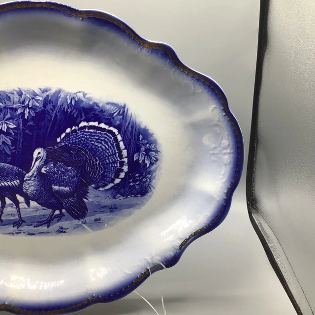 Flow Blue Wild Turkey Platter Made by George S. Harker and Company For Sale - Image 10 of 13