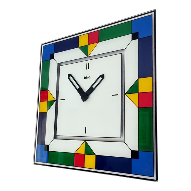 Large Glass Wall Clock by Bino, 1980s For Sale