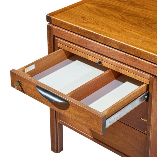 Wood Jens Risom Mid Century Walnut Executive Desk For Sale - Image 7 of 12