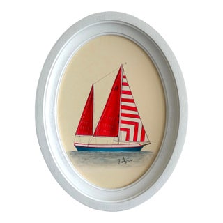 Original Hand-Painted Sailboat Painting, Framed For Sale