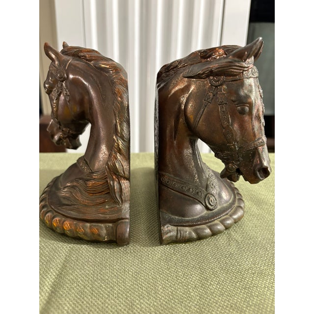 Pair of Vintage Cast Metal Horse Bust Bookends by Gladys Brown for Dodge, Inc., Early 20th Century For Sale - Image 4 of 6
