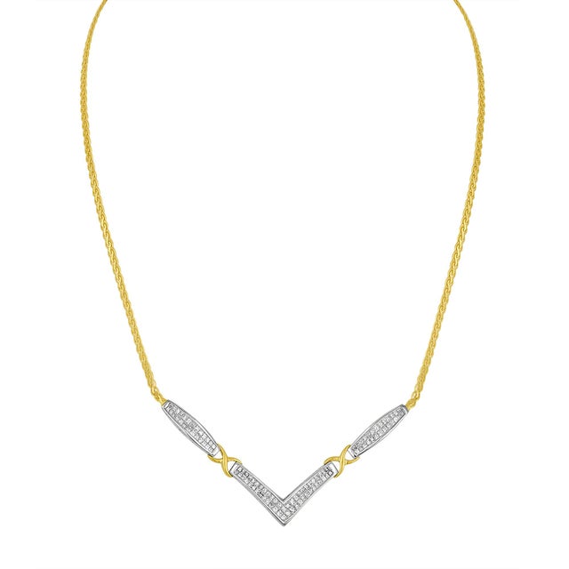 Contemporary 14K Yellow and White Gold 2.0 Cttw Princess Cut Diamond Flared and X-Station V Shaped 18” Franco Chain Statement Necklace (H-I Color, SI2-I1 Clarity) For Sale - Image 3 of 6
