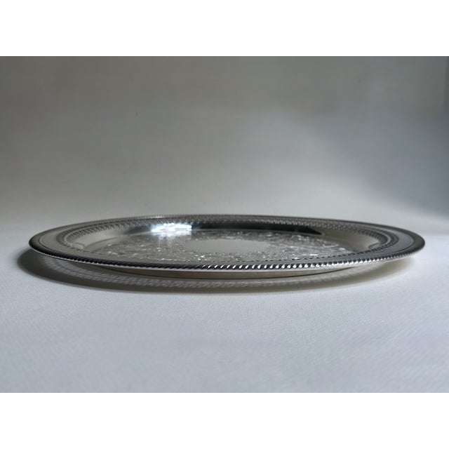 F.B. Rogers Silver Co. Mid 20th Century Wm Rogers Larger Silver Plate Round Serving Tray For Sale - Image 4 of 18