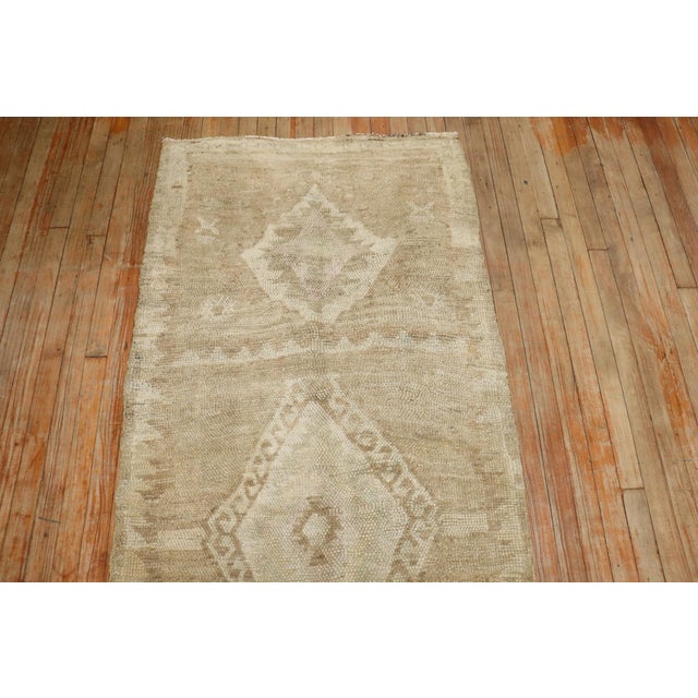 Textile Vintage Neutral Short Turkish Kars Runner - 3' x 7'6" For Sale - Image 7 of 7