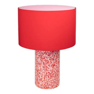 Stories of Italy Red & Ivory Macchia su Macchia Pillar Lamp with Red Lampshade For Sale