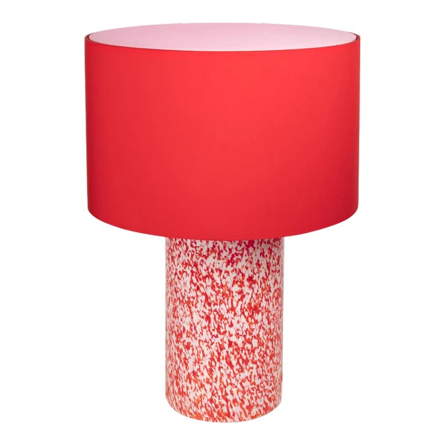Stories of Italy Red & Ivory Macchia su Macchia Pillar Lamp with Red Lampshade For Sale