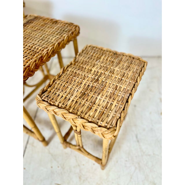 Vintage Wicker Rattan Nesting Side Tables- Set of 3 For Sale In Tampa - Image 6 of 12