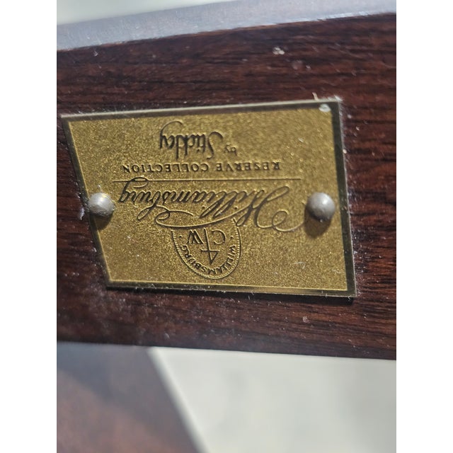 Late 20th Century Stickley Mahogany Williamsburg Hepplewhite Mahogany Wingback Chair Schumacher Fabric For Sale - Image 9 of 11