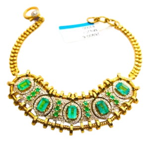 Bochic “Vintage Retro” Natural Emeralds & Diamonds Set In 18K Gold & Silver