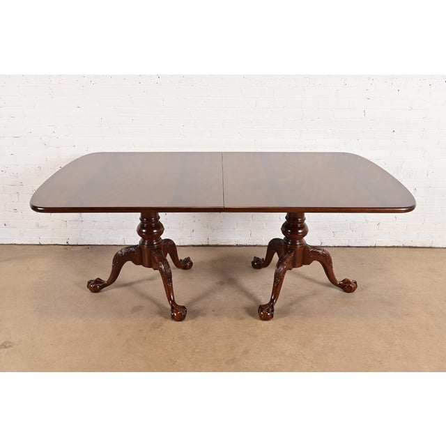 Wood Henredon Georgian Flame Mahogany Double Pedestal Extension Dining Table, Newly Refinished For Sale - Image 7 of 14
