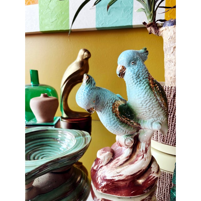 1920s Hollywood Regency Ceramic GIlded Parrots For Sale - Image 4 of 12