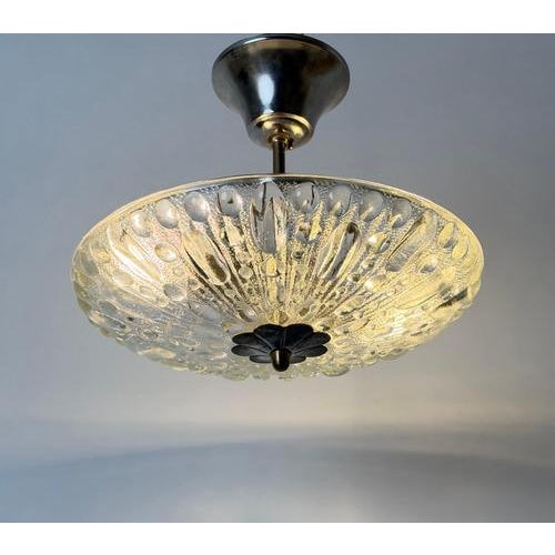 Vintage Swedish Sculptural Glass Ceiling Fixture with Floral Rosette, 1970 For Sale - Image 3 of 18
