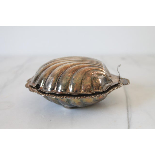 Mid 20th Century Vintage Silver-Plated Shell Butter Dish & Caviar Server With Frosted Glass Liner For Sale - Image 5 of 12