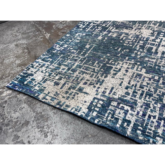 2010s 6ft 2in × 9ft Crate & Barrel Celosia Indigo Blue Hand Knotted Rug For Sale - Image 5 of 12