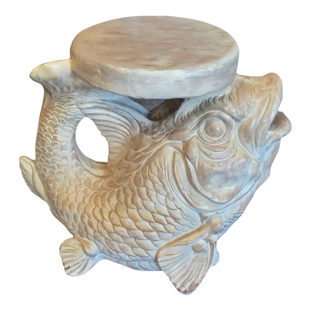 Vintage Wooden Carved Koi Plant Stand For Sale