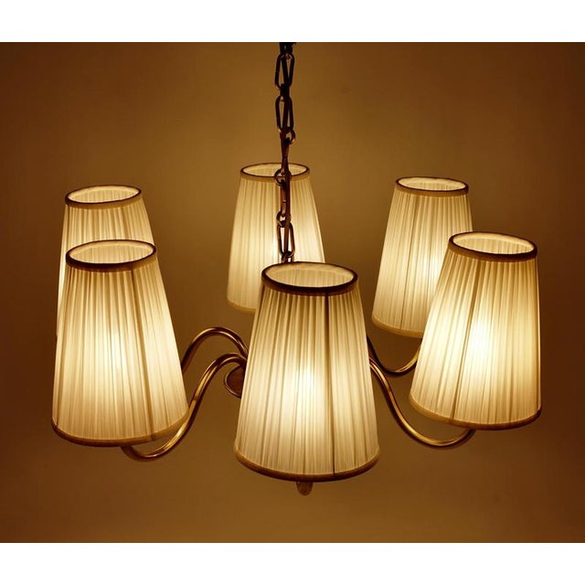 Six-Arm Chandelier in Brass with Silk Shades by Josef Frank for Oswald Haerdtl, 1935 For Sale - Image 14 of 16