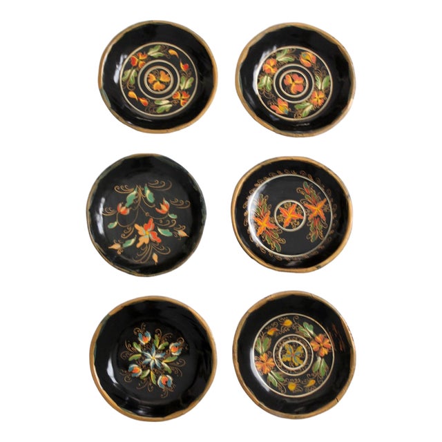 Vintage Scandinavian Rosemaling Decorative Plates Set 6 For Sale