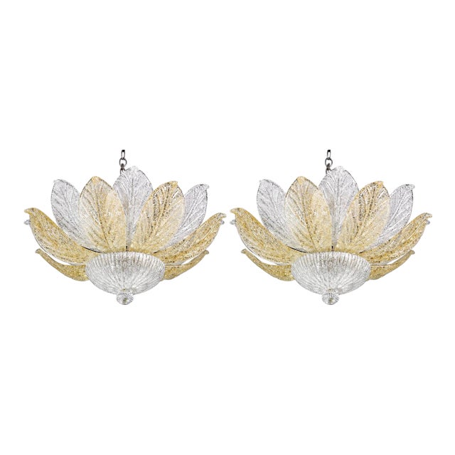 Vintage Italian Murano Glass Amber and Trasparent Ceiling Light - Set of 2 For Sale