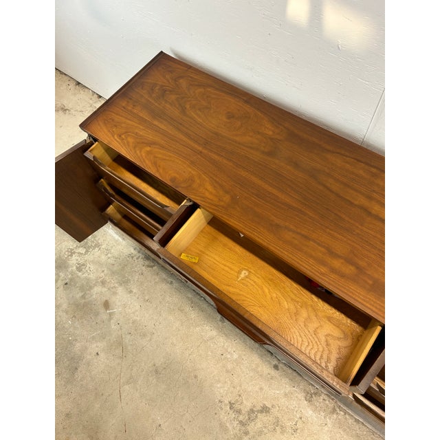 Brown Mid Century Modern Lowboy Dresser With Mirror and Caned Front For Sale - Image 8 of 12