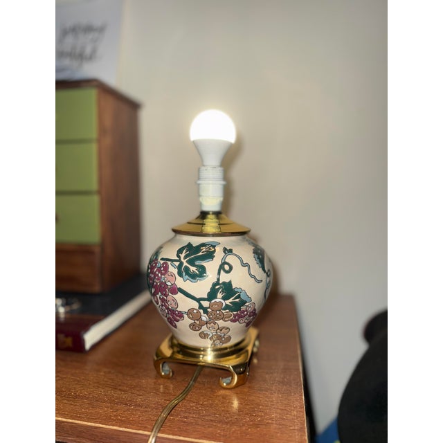 Vintage Chinoiserie Enamel Ceramic Ginger Jar Vase Table Lamp Floral For Sale - Image 9 of 9