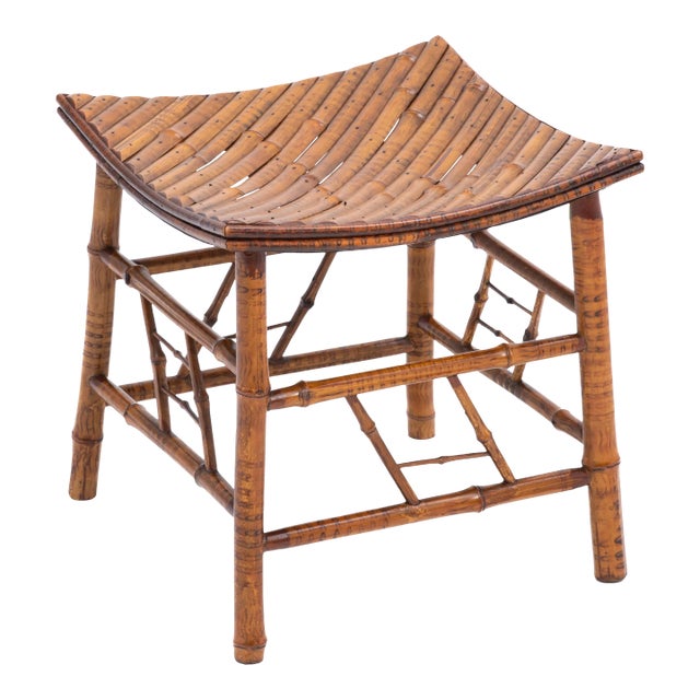 French Egyptian Revival Bamboo Faux Painted Thebes Stool 1930s For Sale