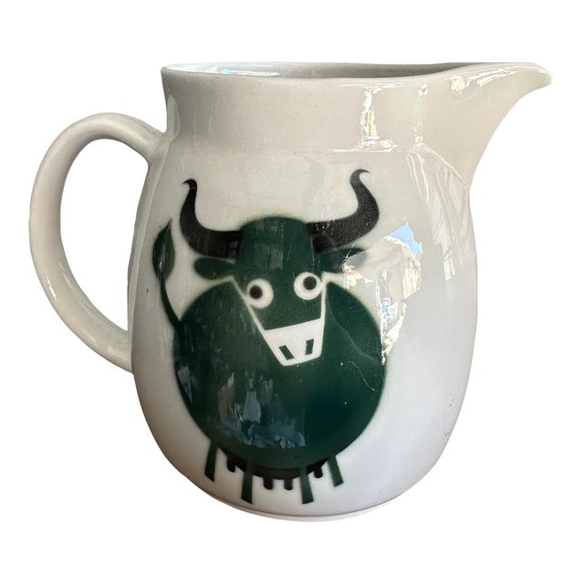 1960s Mid-Century Modern Arabia Finland Green Cow Milk Jug Pitcher For Sale