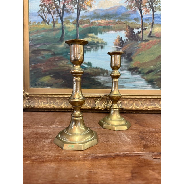 Modern 1970s Mid-Century Modern Style Brass-Toned Candleholders - a Pair For Sale - Image 3 of 6