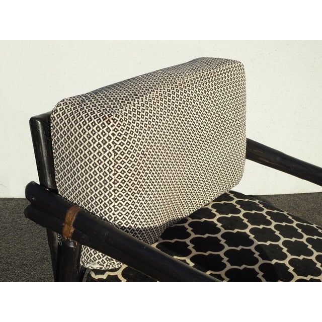 Vintage Chinoiserie Asian Black Lounge Chair With Brass For Sale - Image 4 of 12