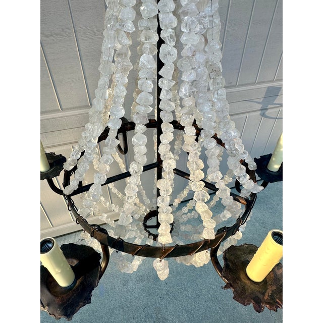 Contemporary Vintage Iron and Rock Crystal Empire Chandelier For Sale - Image 3 of 11