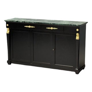 Hollywood Regency, Empire Style, Satin Black Wood, Bronze, Credenza, 1940s For Sale
