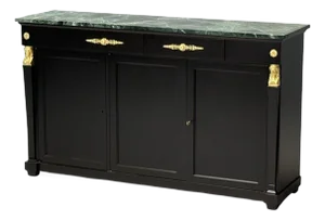 Hollywood Regency, Empire Style, Satin Black Wood, Bronze, Credenza, 1940s
