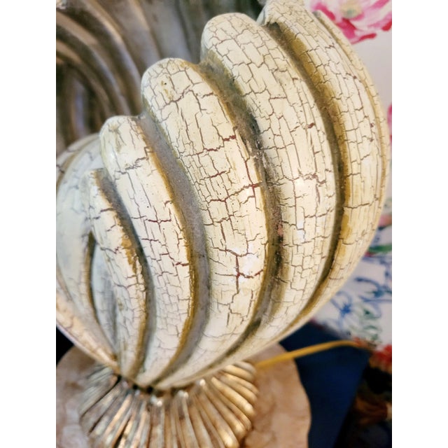 1980s Massive Clam Shell Form Crackle Finish 1 Light Open Coastal Regency Table Lamp For Sale - Image 5 of 11