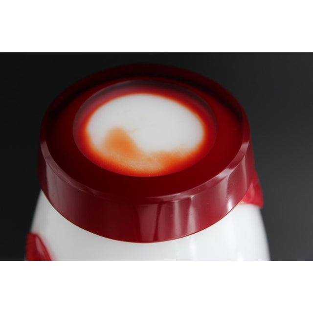 Antique Chinese Red & White Peking Glass Vase, Hand Carved Monkey, C1910 For Sale - Image 13 of 13