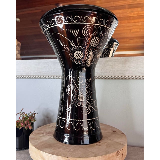 Black Mid-East Turkish Black Metal Engraved/Etched Darbuka/Doumbek Percussion Drum For Sale - Image 8 of 12