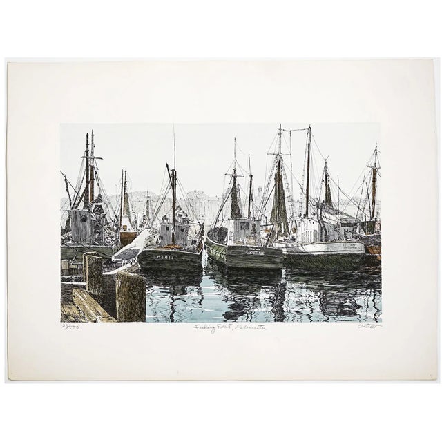 1980s John Collette Fishing Fleet Gloucester Lithograph For Sale - Image 5 of 5