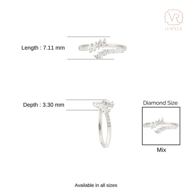 Modernist 14k White Gold Natural Diamond Open Bypass Ring Size 5.5 For Sale - Image 13 of 18