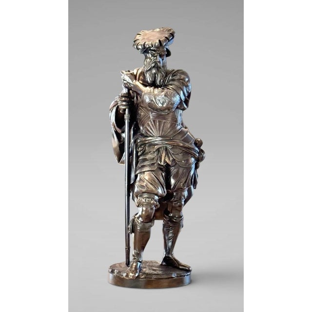 Antique 25” Signed French Bronze Sculpture the Landsknecht by Albert-Ernest Carrier Belleuse For Sale - Image 4 of 13