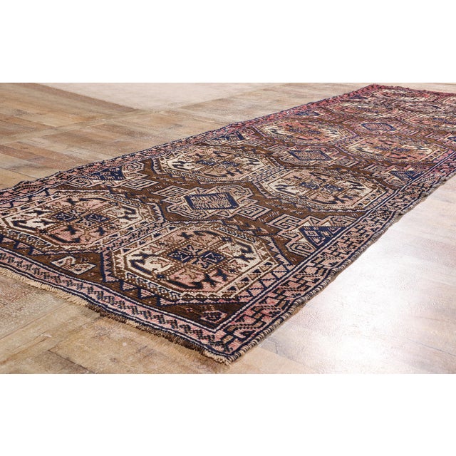 Brown Late 19th Century Persian Shiraz Rug Runner, 03'10 X 12'05 For Sale - Image 8 of 10