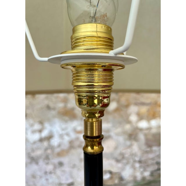 Black Vintage Floor Lamp with Gilded Brass Decor on Tripod Legs, 1960s For Sale - Image 8 of 18