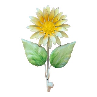 Vintage Tole Yellow Daisy Wall Hook For Sale