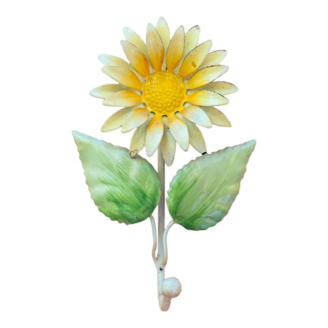 Vintage Tole Yellow Daisy Wall Hook For Sale