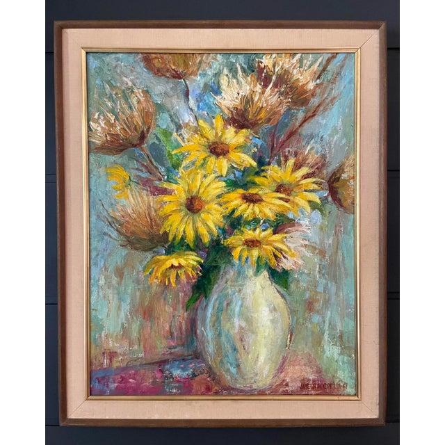 1967 Original Framed Painting of Vibrant Flowers by Jane Schoepflin For Sale - Image 11 of 11