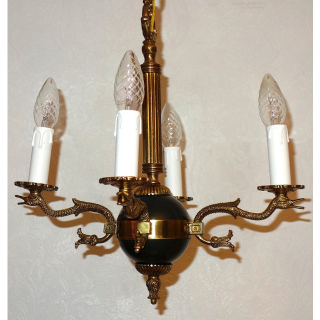 Antique French Swan Brass 4-Light Chandelier, 1950s, in Very Good conditions. Designed 1950 to 1959 I have official proof...
