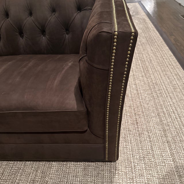 2020s Pair of Mitchell Gold Brown Suede Sofas For Sale - Image 5 of 12