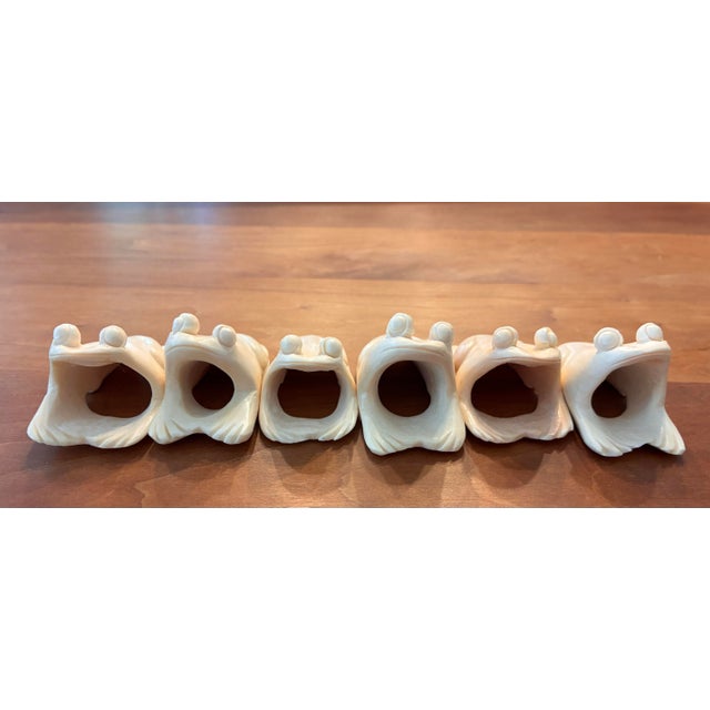 Bone Mid 20th Century Hand Carved Bone Frog Napkin Rings Asia - Set of 6 For Sale - Image 7 of 10