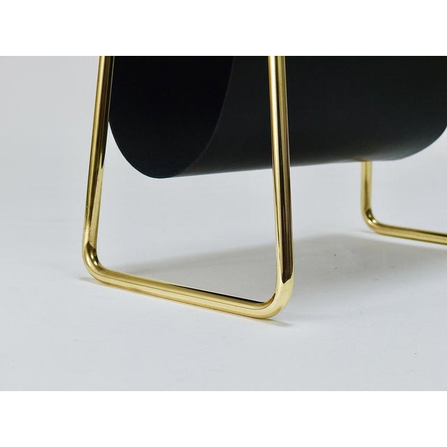 Mid-Century Magazine Rack in Brass and Black Leather attributed to Carl Auböck, Austria, 1950s For Sale - Image 16 of 18