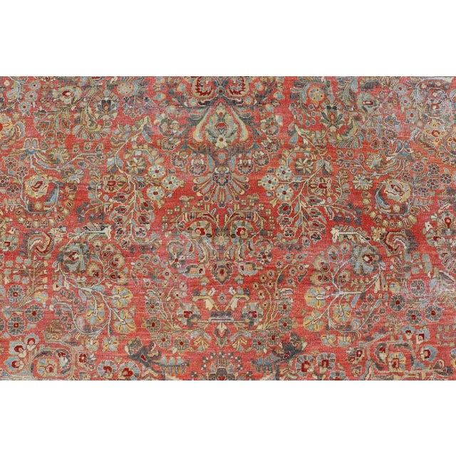 Early 20th Century Antique Persian Sarouk With All-Over Floral Design on a Light Red Field For Sale In Atlanta - Image 6 of 13